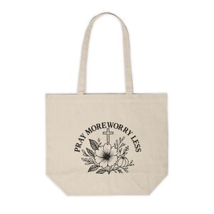 Pray More Worry Less Canvas Tote Bag | Christian Canvas Tote Bag | Faith Gift